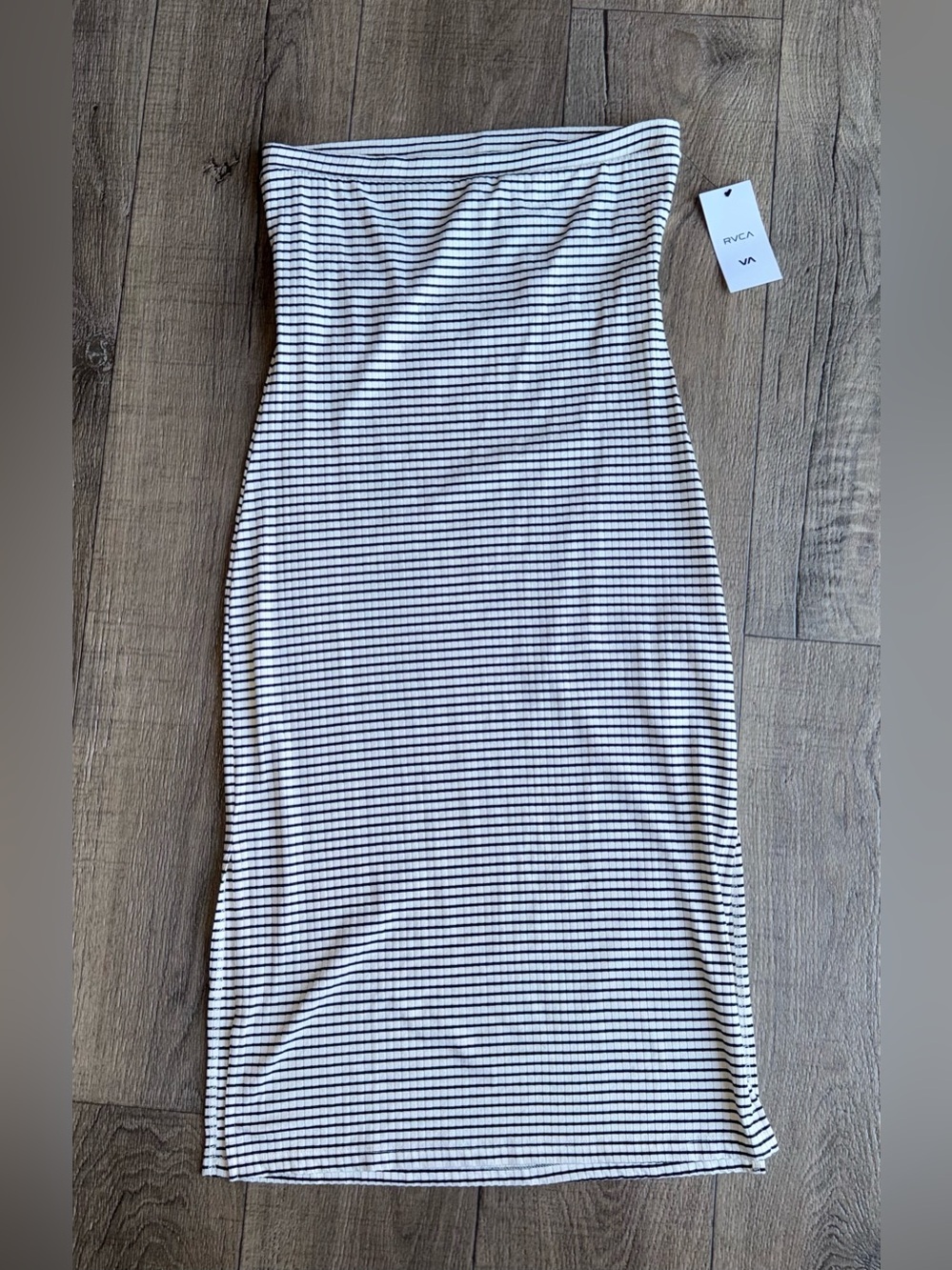 RVCA Strapless Black & White Ribbed Midi Dress